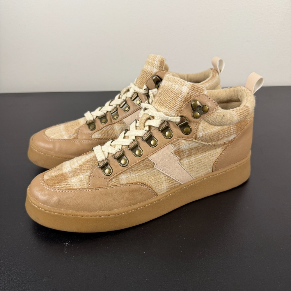 Oasis Society High Top Sneakers Women 8.5 Beige Tan Plaid Comfort Lace-Up Casual